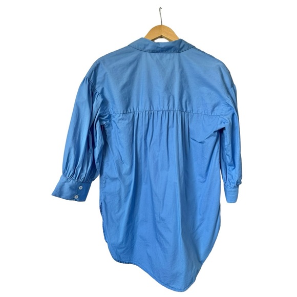 Mauve by Anthropologie Poplin Buttondown Shirt 3/4 Puffed Sleeve Blue Size Small - Picture 11 of 16